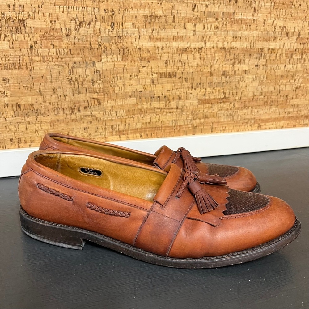 Allen Edmonds‎ Cody Mens 11.5 D Chili Brown Leather Woven Tassel Kiltie Loafers